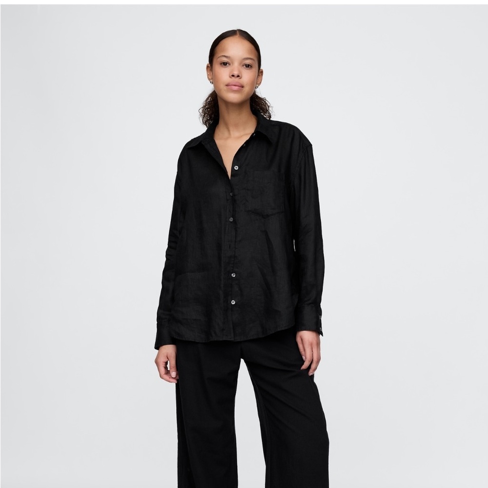 Gap 100% Linen Oversized Button Down Shirt -Black, size Small​ - Picture 3 of 8